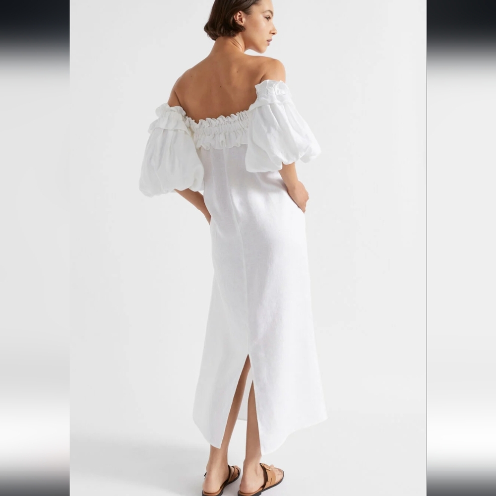 NWT Linen Ruffle Off Shoulder Dress
